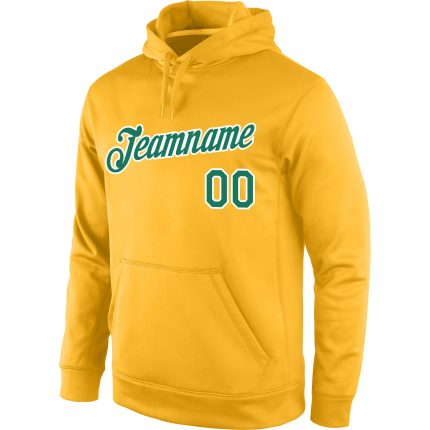 Custom Name Number Sports Hoodie Personalized Gold Kelly Green White Pullover Sweatshirt Personalized Stitched Gold Kelly
