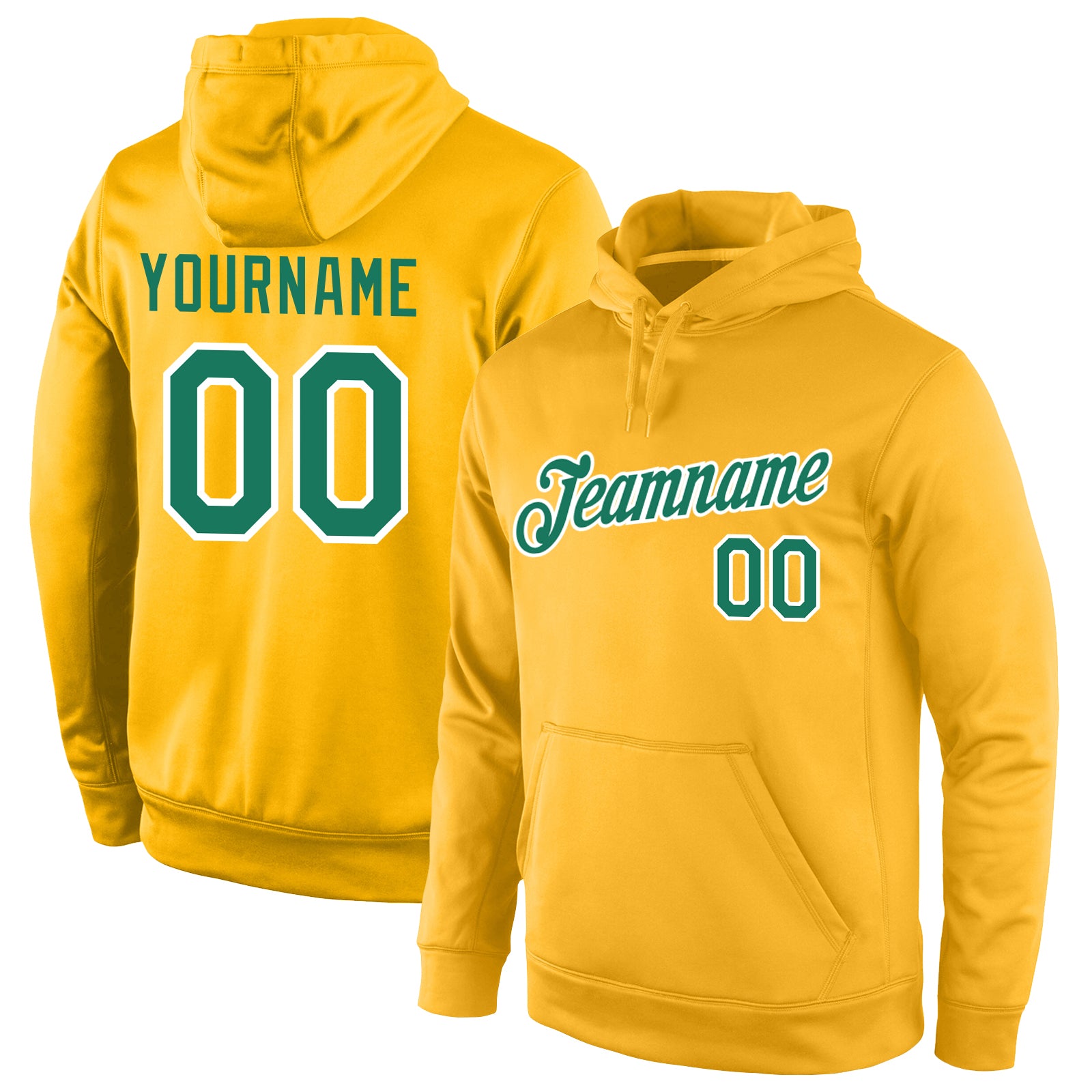 Custom Name Number Sports Hoodie Personalized Gold Kelly Green White Pullover Sweatshirt Personalized Stitched Gold Kelly