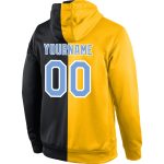 Custom Name and Number Personalized Gold Split Pullover Hoodie Sweatshirt for Team, Light Blue and Black Fashion Sportswear