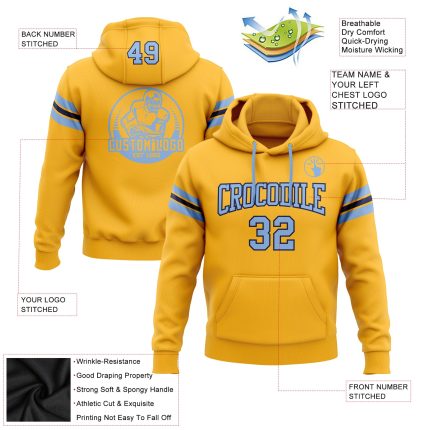 Custom Name and Number Football Hoodie - Personalized Light Blue Navy Stitched Pullover Sweatshirt Personalized Stitched