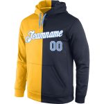 Custom Name Number Sports Hoodie Personalized Stitched Gold Light Blue Navy Split Pullover Sweatshirt Personalized Stitched