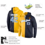 Custom Name Number Sports Hoodie Personalized Stitched Gold Light Blue Navy Split Pullover Sweatshirt Personalized Stitched