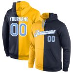 Custom Name Number Sports Hoodie Personalized Stitched Gold Light Blue Navy Split Pullover Sweatshirt Personalized Stitched