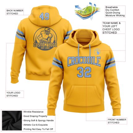 Custom Team Name Number Football Hoodie Sweatshirt Personalized Stitched Gold Light Blue Steel Gray Personalized Stitched