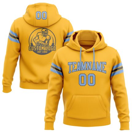 Custom Team Name Number Football Hoodie Sweatshirt Personalized Stitched Gold Light Blue Steel Gray Personalized Stitched