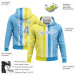 Custom Name Number Hoodie - Personalized Gold Light Blue-White 3D Pattern Design Sports Pullover Sweatshirt Personalized