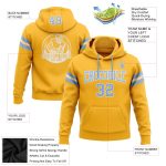 Custom Name and Number Stitched Gold Light Blue-White Football Hoodie Sweatshirt Pullover Personalized Stitched Gold Light