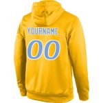 Custom Stitched Sports Hoodie Personalized Gold Light Blue-White Pullover Sweatshirt with Team Name and Number Personalized