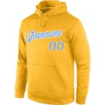 Custom Stitched Sports Hoodie Personalized Gold Light Blue-White Pullover Sweatshirt with Team Name and Number Personalized