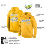 Custom Stitched Sports Hoodie Personalized Gold Light Blue-White Pullover Sweatshirt with Team Name and Number Personalized