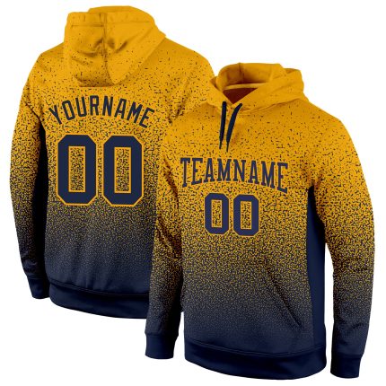 Custom Name and Number Stitched Gold Navy Fade Fashion Sports Hoodie Pullover Sweatshirt Personalized Stitched Gold Navy
