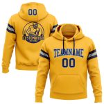 Custom Personalized Gold Navy-Light Blue Football Hoodie Pullover Sweatshirt with Name and Number Personalized Stitched Gold