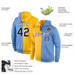 Custom Name Number Hoodie Split Fashion Sports Sweatshirt in Gold Navy Light Blue Stitched Pullover Personalized Stitched
