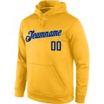 Custom Stitched Sports Hoodie with Gold Navy-Light Blue Design, Personalized Name and Number - Pullover Sweatshirt Personalized