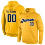 Custom Stitched Sports Hoodie with Gold Navy-Light Blue Design, Personalized Name and Number - Pullover Sweatshirt Personalized
