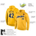 Custom Stitched Sports Hoodie with Gold Navy-Light Blue Design, Personalized Name and Number - Pullover Sweatshirt Personalized