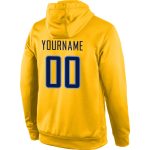 Custom Stitched Sports Hoodie with Gold Navy-Light Blue Design, Personalized Name and Number - Pullover Sweatshirt Personalized