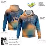 Custom Name and Number Sports Hoodie with 3D Pattern in Gold, Navy, Light Blue, and White - Personalized Pullover Sweatshirt