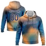Custom Name and Number Sports Hoodie with 3D Pattern in Gold, Navy, Light Blue, and White - Personalized Pullover Sweatshirt