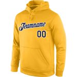 Custom Team Name Number Stitched Sports Hoodie - Personalized Gold Navy-White Pullover Sweatshirt Personalized Stitched Gold
