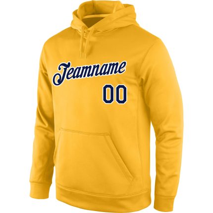 Custom Team Name Number Stitched Sports Hoodie - Personalized Gold Navy-White Pullover Sweatshirt Personalized Stitched Gold