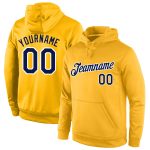 Custom Team Name Number Stitched Sports Hoodie - Personalized Gold Navy-White Pullover Sweatshirt Personalized Stitched Gold