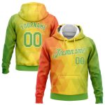 Custom Name and Number 3D Reggae Geometric Pullover Hoodie - Personalized Gold Neon Green Orange-White Sports Sweatshirt