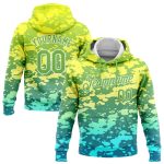 Custom Name & Number Neon Green-White 3D Pattern Sports Hoodie Sweatshirt - Personalized Stitched Abstract Pullover Personalized