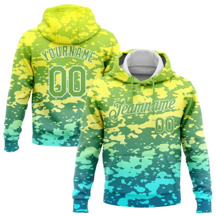 Custom Name & Number Neon Green-White 3D Pattern Sports Hoodie Sweatshirt - Personalized Stitched Abstract Pullover Personalized