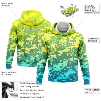 Custom Name & Number Neon Green-White 3D Pattern Sports Hoodie Sweatshirt - Personalized Stitched Abstract Pullover Personalized