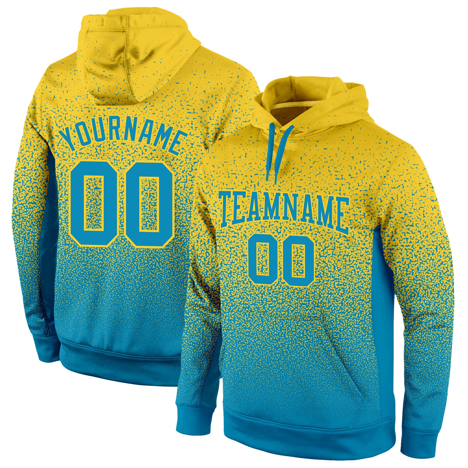 Custom Name Number Blue Fade Gold Panther Pullover Hoodie Fashion Sweatshirt for Sports Personalized Stitched Gold Panther