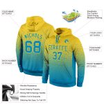 Custom Name Number Blue Fade Gold Panther Pullover Hoodie Fashion Sweatshirt for Sports Personalized Stitched Gold Panther