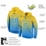 Custom Stitched Hoodie with Name and Number - Gold Powder Blue Fade Sports Pullover Sweatshirt for Team Fashion Personalized