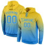 Custom Stitched Hoodie with Name and Number - Gold Powder Blue Fade Sports Pullover Sweatshirt for Team Fashion Personalized