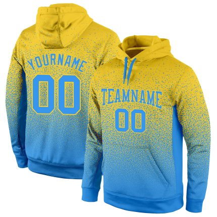 Custom Stitched Hoodie with Name and Number - Gold Powder Blue Fade Sports Pullover Sweatshirt for Team Fashion Personalized
