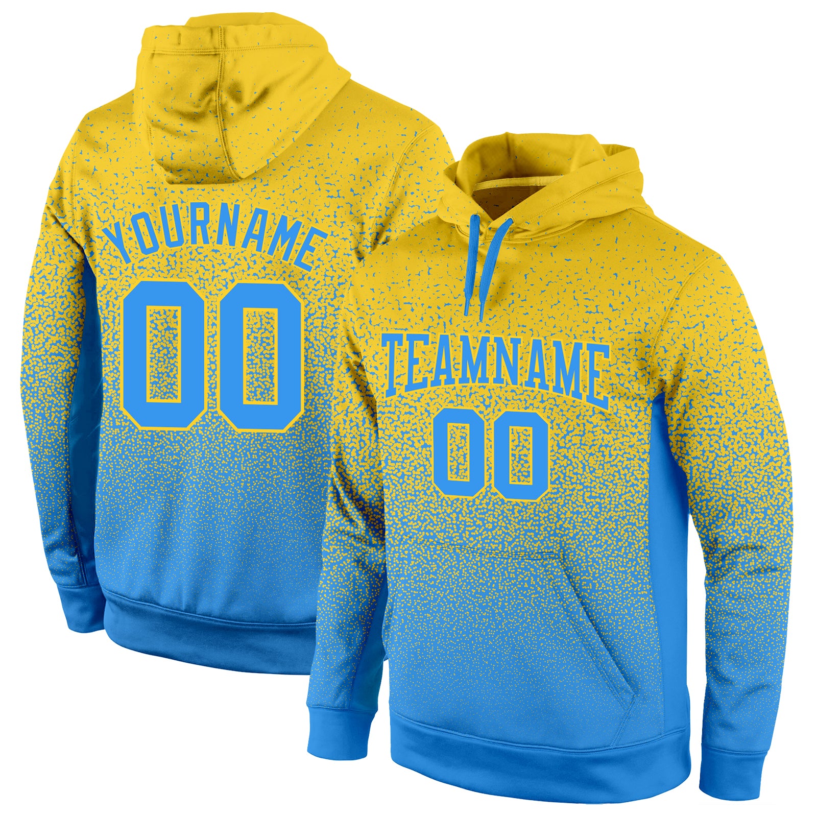Custom Stitched Hoodie with Name and Number - Gold Powder Blue Fade Sports Pullover Sweatshirt for Team Fashion Personalized
