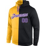Custom Team Name Number Pullover Hoodie Sweatshirt - Personalized Stitched Gold Purple-Black Fashion Sports Apparel Personalized
