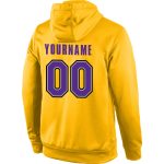 Custom Name Number Sports Hoodie Personalized Stitched Gold Purple Gray Pullover Sweatshirt Personalized Stitched Gold Purple-Gray