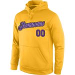 Custom Name Number Sports Hoodie Personalized Stitched Gold Purple Gray Pullover Sweatshirt Personalized Stitched Gold Purple-Gray