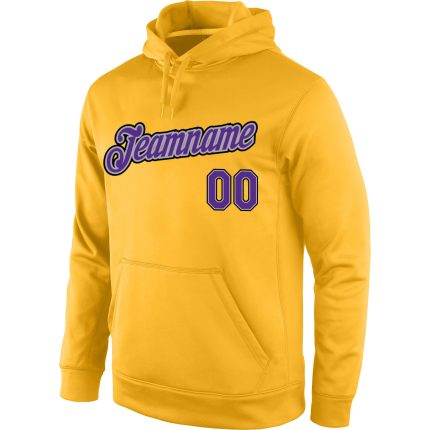 Custom Name Number Sports Hoodie Personalized Stitched Gold Purple Gray Pullover Sweatshirt Personalized Stitched Gold Purple-Gray