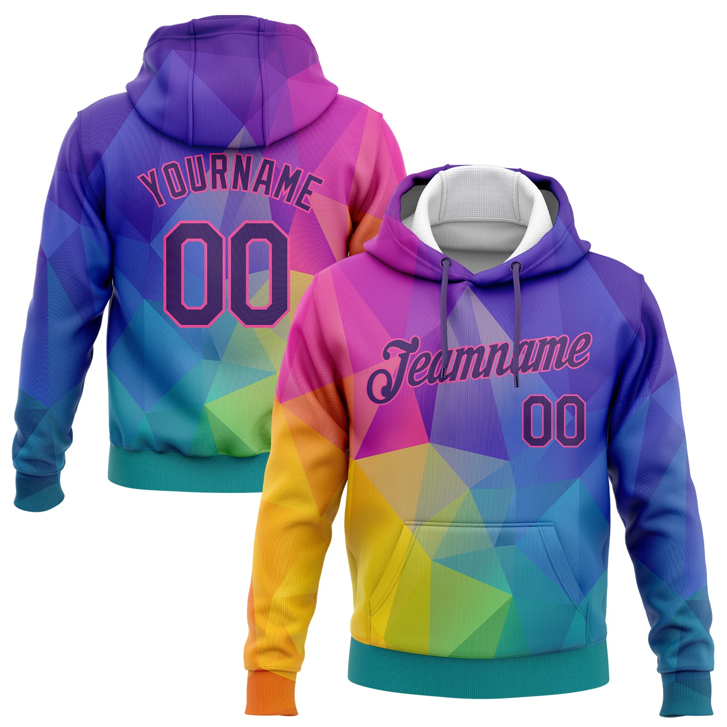 Custom Name Number Sports Hoodie Sweatshirt with Personalized Gold Purple-Pink 3D Abstract Rainbow Pattern Personalized Stitched
