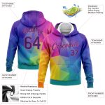 Custom Name Number Sports Hoodie Sweatshirt with Personalized Gold Purple-Pink 3D Abstract Rainbow Pattern Personalized Stitched