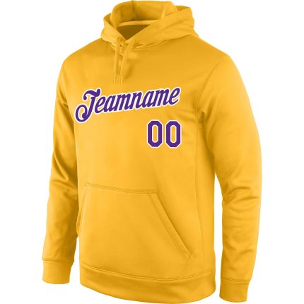 Custom Gold Purple-White Sports Hoodie with Name and Number - Personalized Stitched Pullover Sweatshirt for Team Support