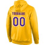 Custom Gold Purple-White Sports Hoodie with Name and Number - Personalized Stitched Pullover Sweatshirt for Team Support