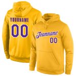 Custom Gold Purple-White Sports Hoodie with Name and Number - Personalized Stitched Pullover Sweatshirt for Team Support