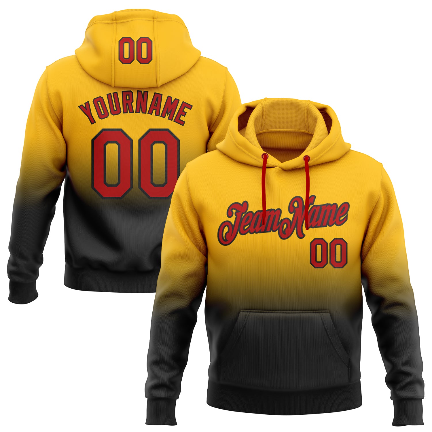 Personalized Gold Red-Black Fade Fashion Hoodie Sweatshirt Pullover for Sports Personalized Stitched Gold Red-Black Fade