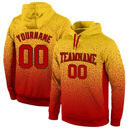 Custom Name Number Hoodie - Personalized Gold Red-Black Fade Sports Pullover Sweatshirt for Team Fashion Personalized Stitched
