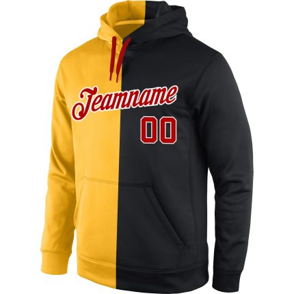 Custom Name Number Personalized Sports Hoodie Red Black Gold Split Pullover Sweatshirt Fashion Team Apparel Personalized