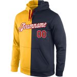 Custom Name Number Sports Hoodie Pullover Sweatshirt Gold Red-Navy Split Fashion Personalized Stitched Gold Red-Navy Split