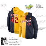 Custom Name Number Sports Hoodie Pullover Sweatshirt Gold Red-Navy Split Fashion Personalized Stitched Gold Red-Navy Split